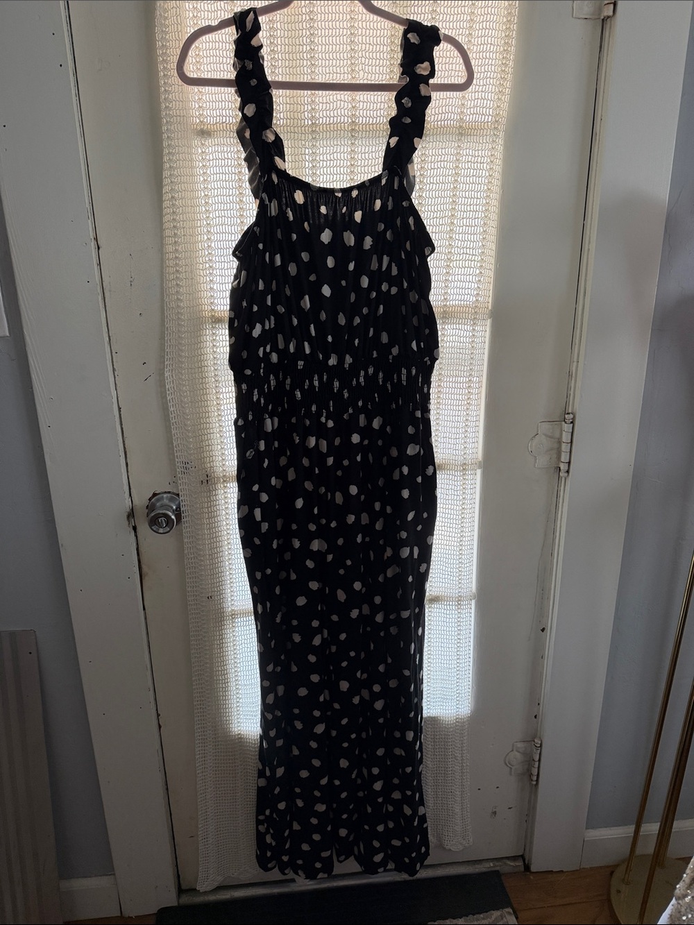 white birch Black Jumpsuit  with White AP spots